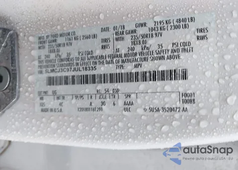 2018 Lincoln Mkc Select z USA, uszkodzony, nr VIN 5LMCJ2C95JUL12964